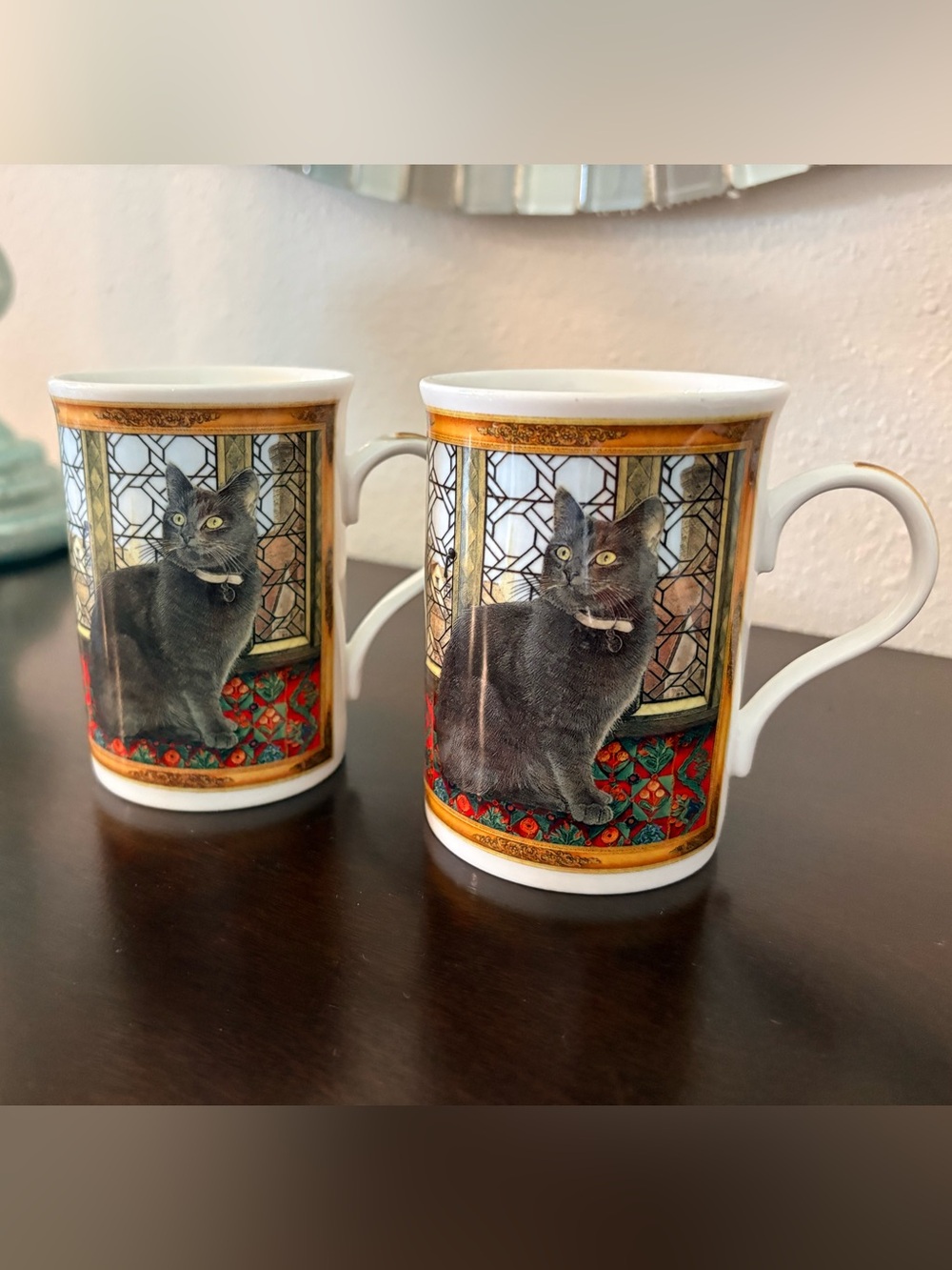 Lesley Anne Ivory Cats Fine Bone China Mug Pair England 1998